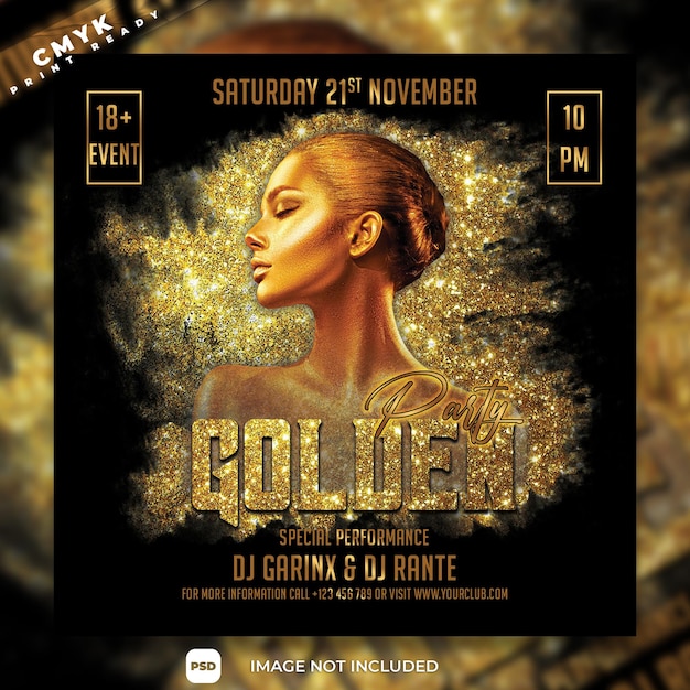 Golden party dj social media post template