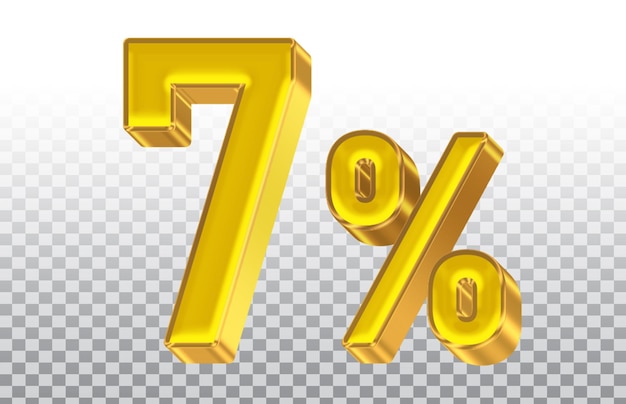 PSD golden percent sign with the number 7 on a transparent background.