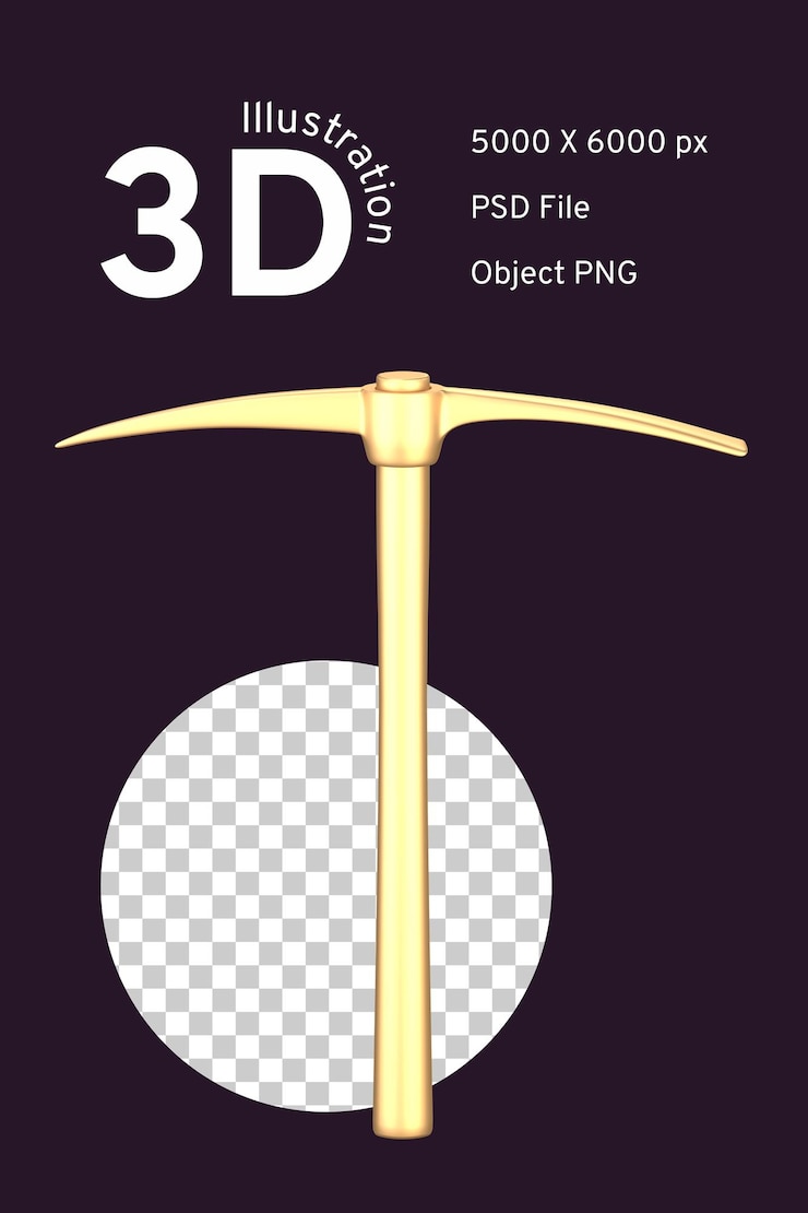 PSD golden pickaxe on isolated background