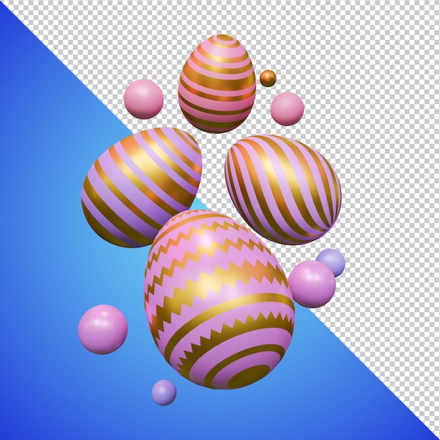 Golden pink easter eggs 3d rendering