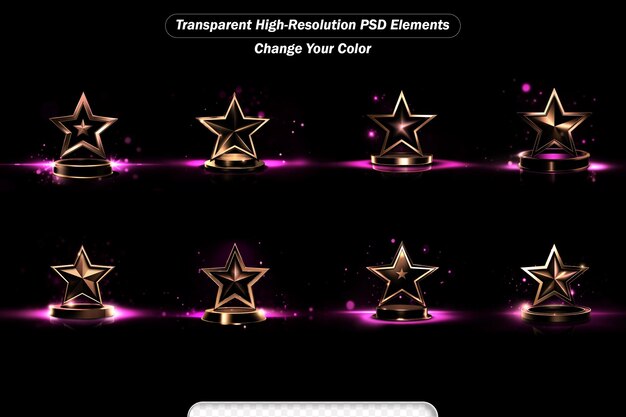 PSD golden podium with stars glowing gold stage with glitter and light smoke set