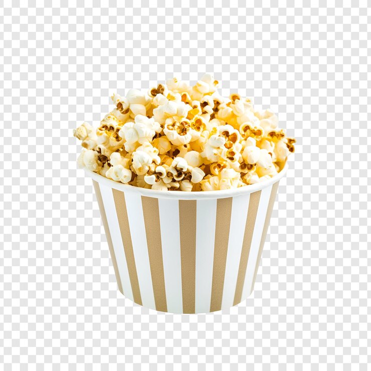 PSD ストライプ紙のカップに金色のポップコーン