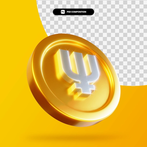 Golden primecoin coin 3d rendering isolated