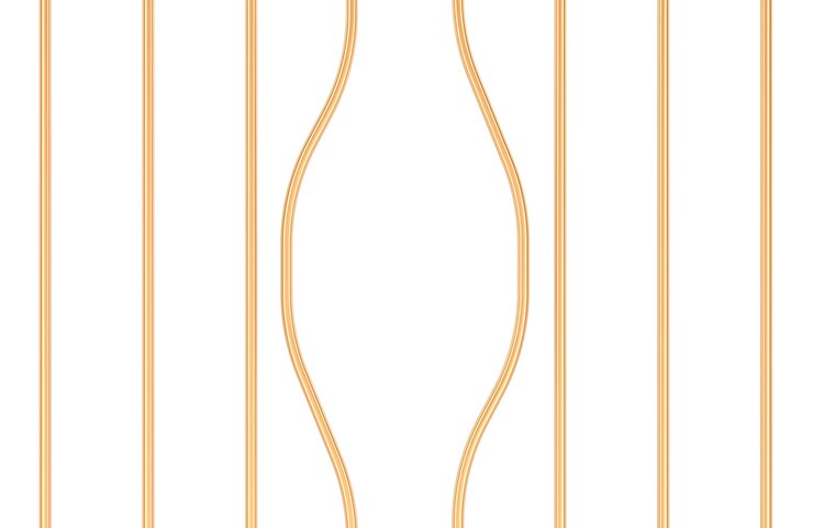 PSD golden prison bars bent curved metal rods of jail cage prison escape or jailbreak concept 3d rendering isolated on transparent background