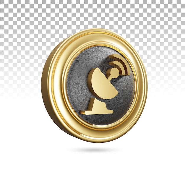 PSD golden radar icon in 3d rendering