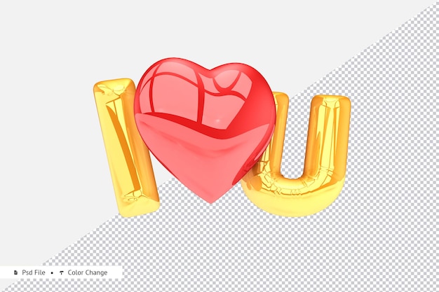 Golden realistic love balloon 3d rendering