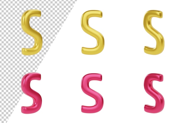 PSD golden and red letter s on white background uppercase and lowercase 3d render illustration