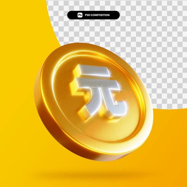 Renminbi d'oro yuan moneta 3d rendering isolato