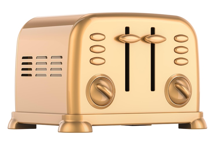 PSD golden retro toaster 3d rendering isolated on transparent background