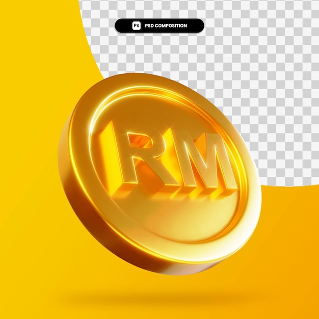 Golden ringgit coin 3d rendering isolated