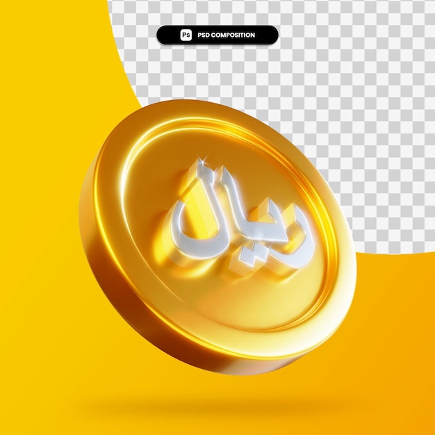 Golden riyal coin 3d rendering isolated