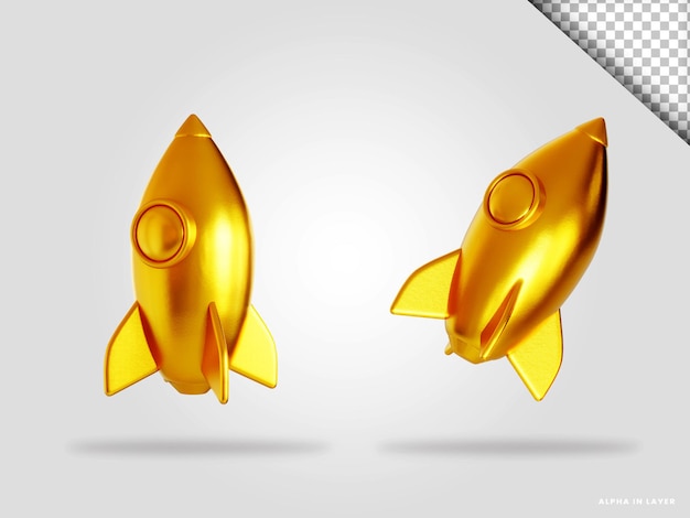 分離された黄金のロケット3dレンダリングイラスト