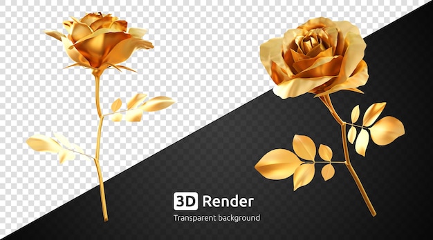 Golden rose flower 3d render isolated