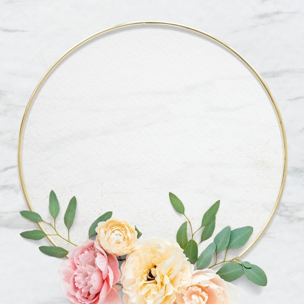 PSD golden round floral frame design