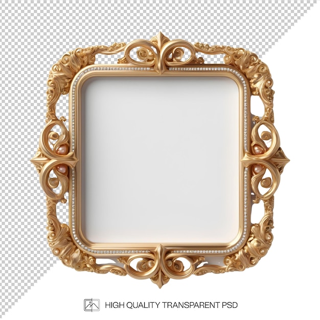 PSD golden round photo frame on transparent background