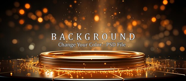 PSD golden round podium on a dark background