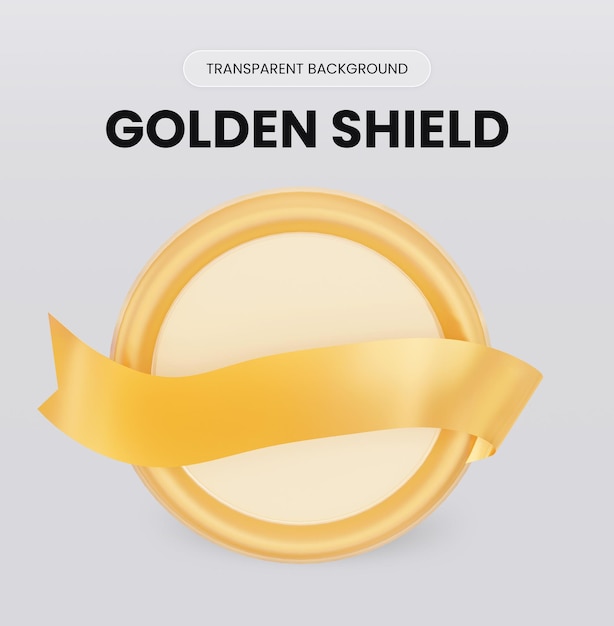 Golden round shield 3d rendering illustration