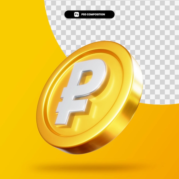 Golden ruble coin 3d rendering isolated