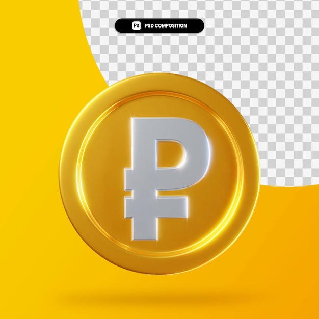 Golden ruble coin 3d rendering isolated