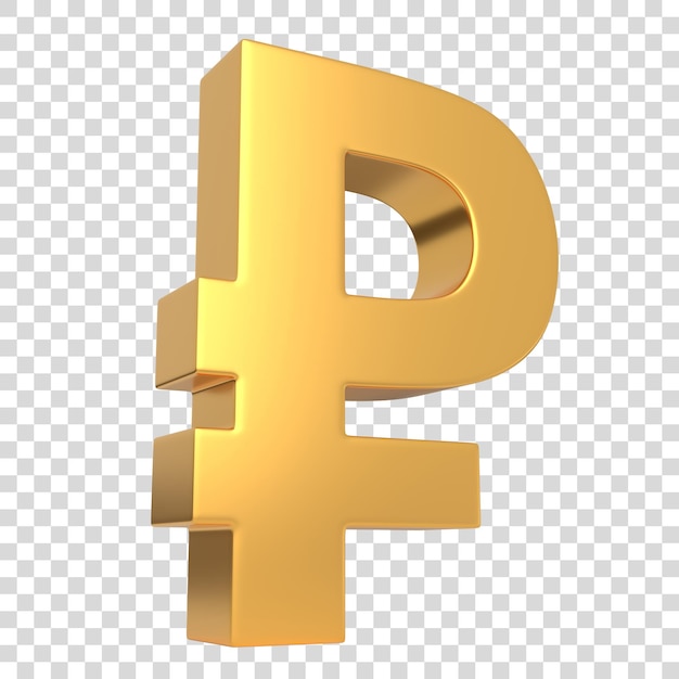 Golden ruble sign isolated on white background 3d render illustration