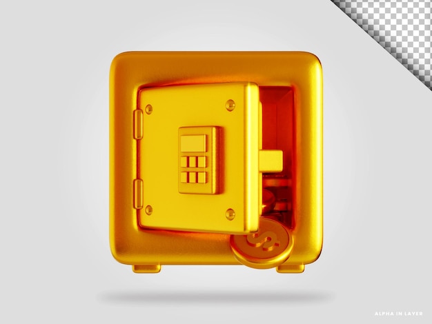 PSD golden safe deposit box 3d render illustration isolated