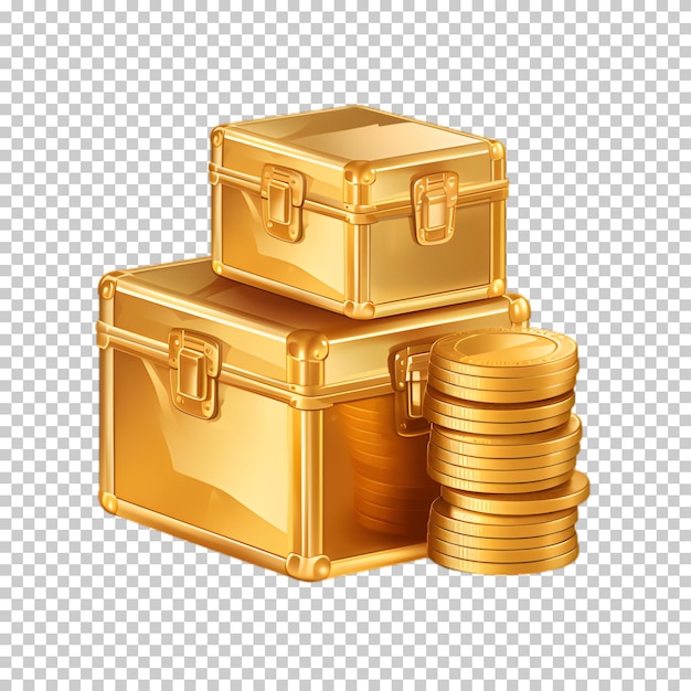 Golden safe deposit box png isolated on transparent background