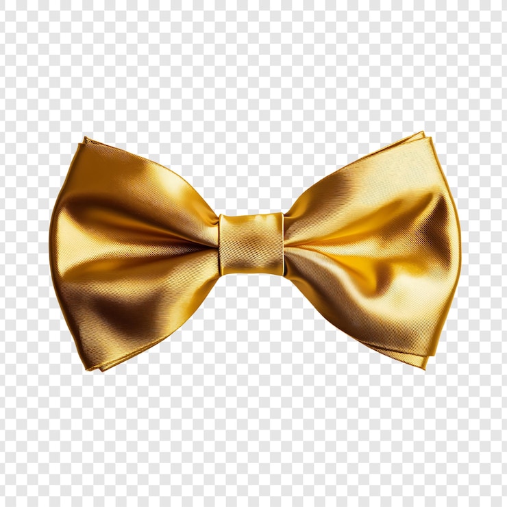 PSD golden satin bow tie isolated on transparent background