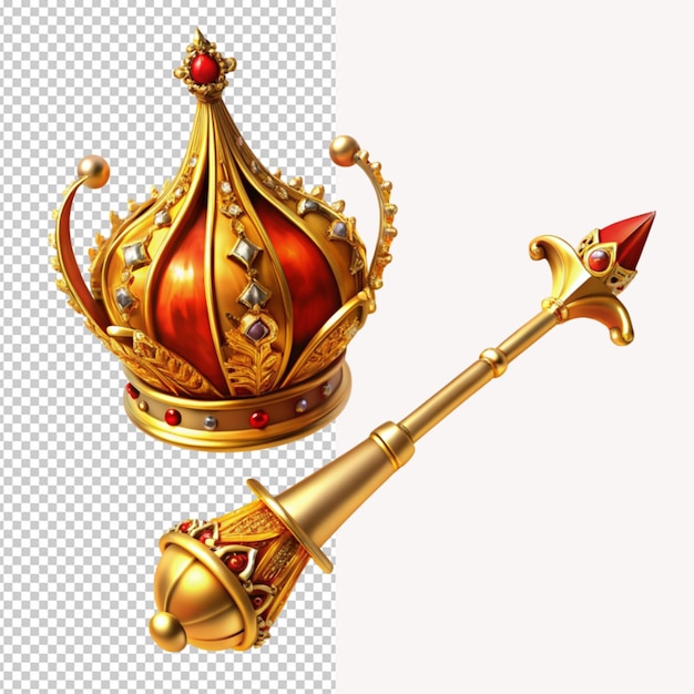 Golden scepter with crown on transparent background