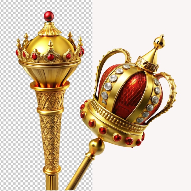 PSD golden scepter with crown on transparent background