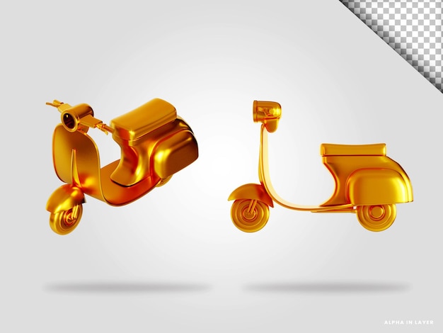 Golden scooter 3d render illustration isolated