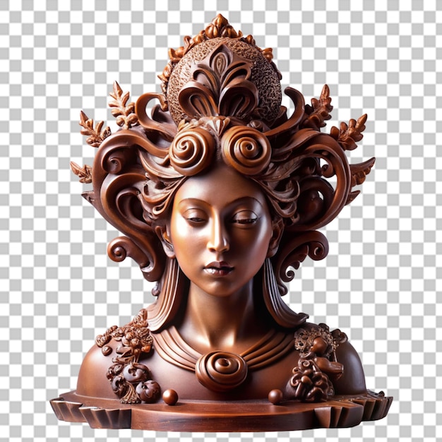 Scultura dorata della dea lakshmi seduta loto su sfondo trasparente