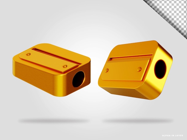 PSD golden sharpener 3d render illustration isolated