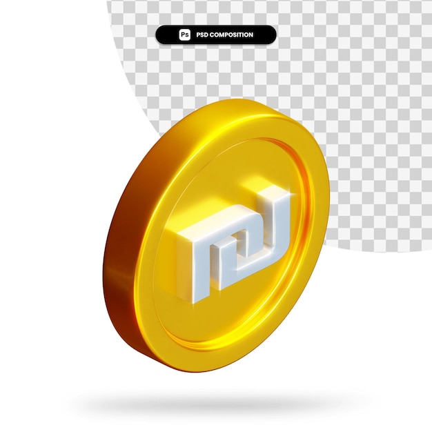 golden shekel coin 3d rendering isolated