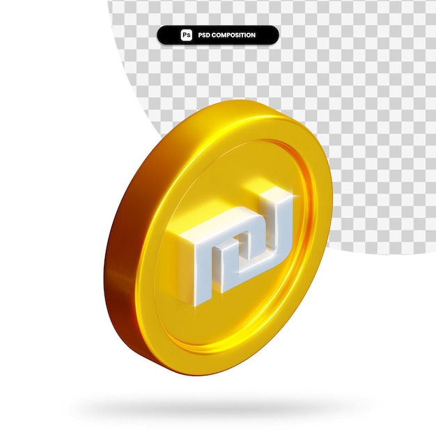 Golden shekel coin 3d rendering isolated