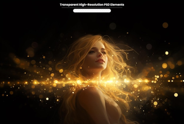 PSD golden shine glitter bokeh transparent background