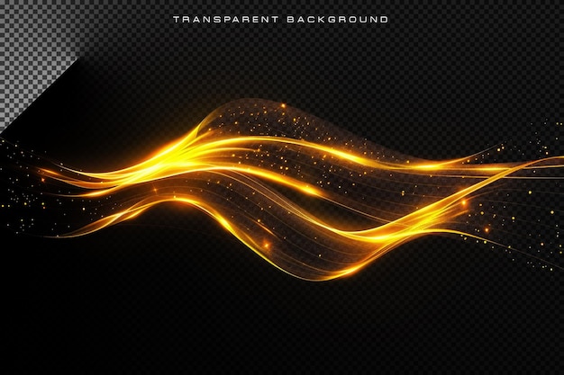golden shining waves with glitter particles on a transparent background