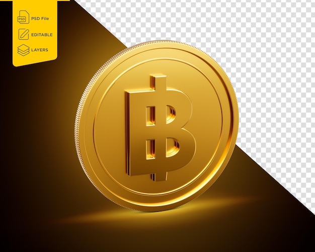 golden shiny rounded thailand baht coin isolated on shiny golden glow background 3d illustration