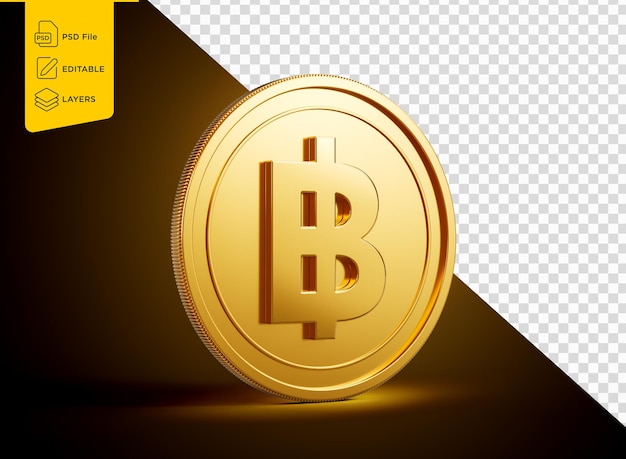 golden shiny rounded thailand baht coin isolated on shiny golden glow background 3d illustration