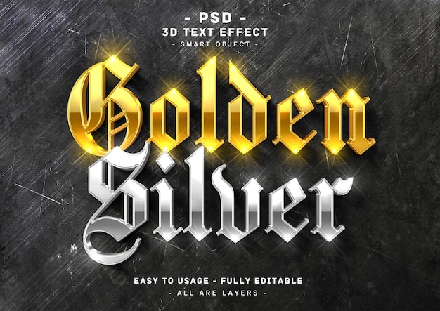 Golden and silver 3d text style effects