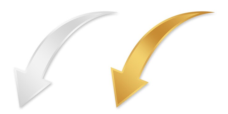 PSD golden and silver curved arrows pointing downward