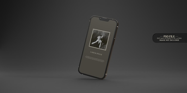 Smartphone dorato su sfondo neutro layout in stile scuro minimalista