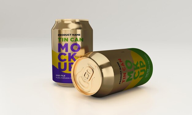 Golden Soda Can Drink Drank PSD Mockup