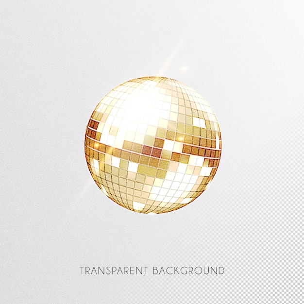 Golden sparkly and shiny disco ball with transparent background