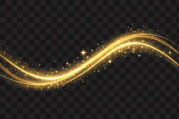 golden sparkly trail with glowing stars in dark isolated on transparent background png