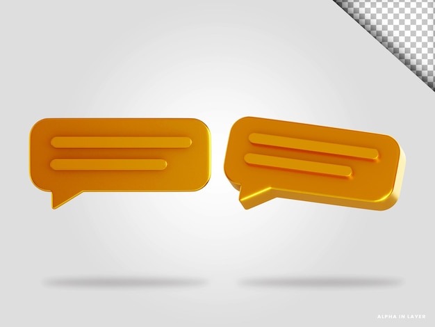 Golden speech bubble 3d render illustration isolated