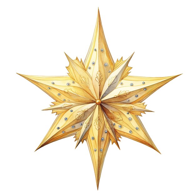 PSD golden star decoratios for christmas event watercolor style ai generated