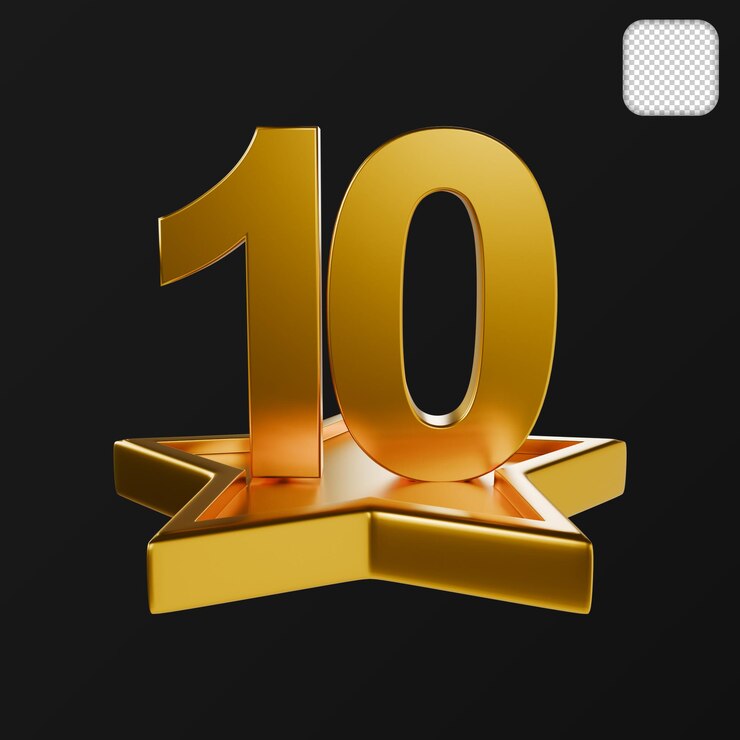 PSD golden star number 10 podium 3d illustration