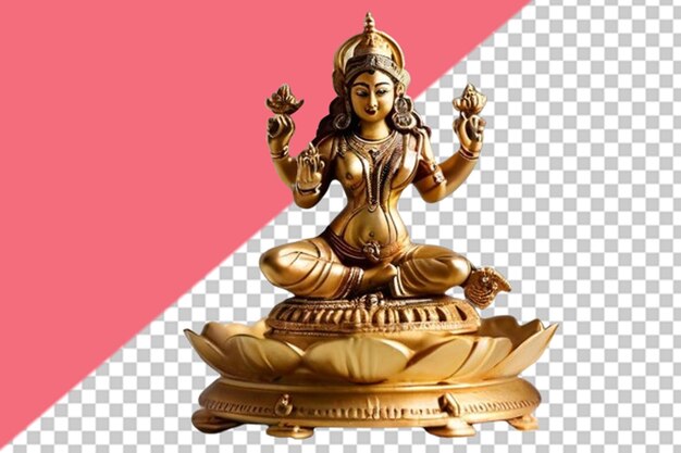 PSD golden status of hindu goddess laxmi for prosperity on transparent background