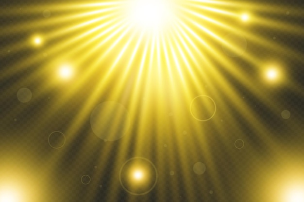 Golden sun ray with sparkles or gold particle glitter transparent glow light effect