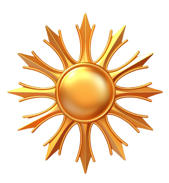 Il sole d'oro su uno sfondo bianco 3d render per la decorazione